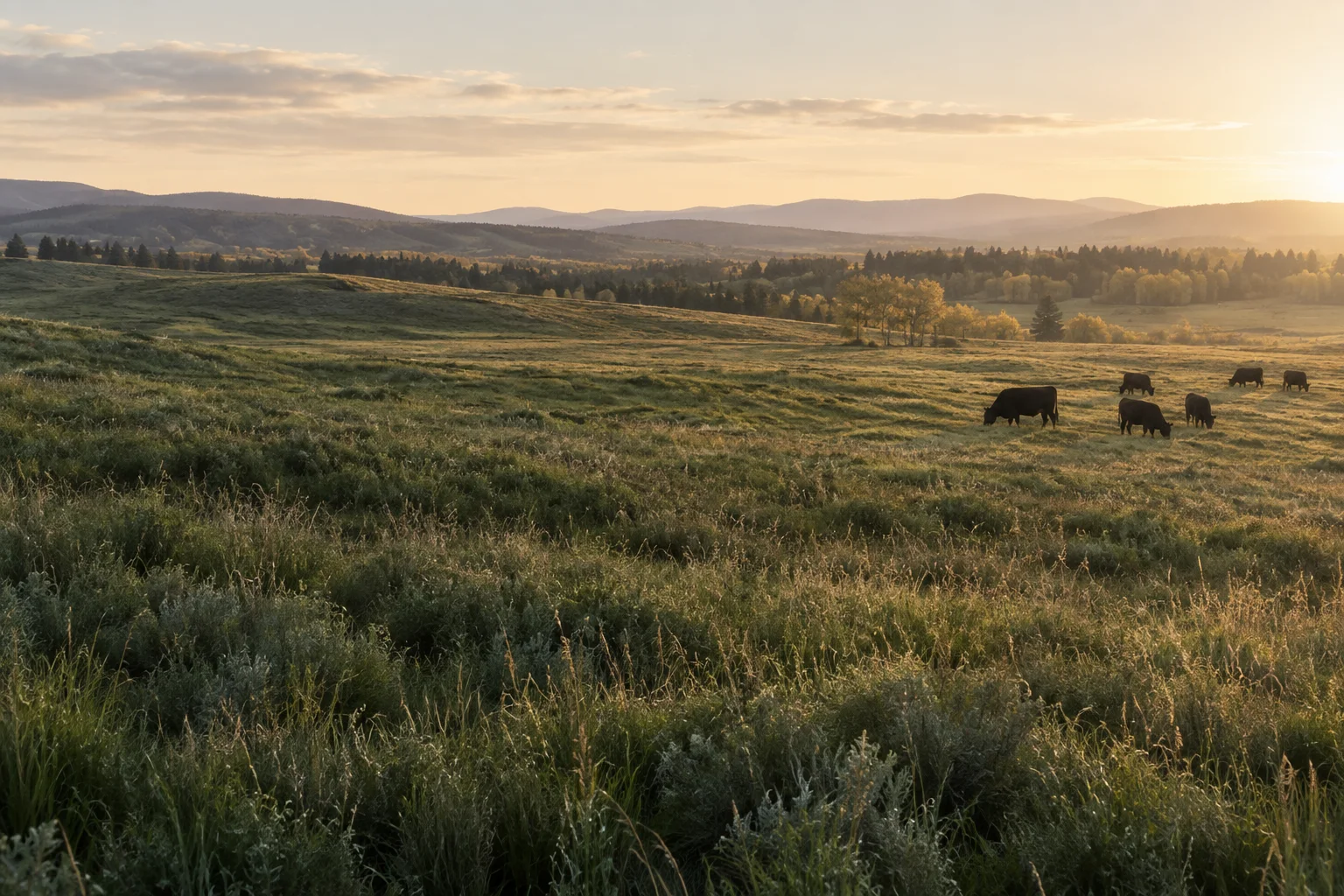 Cattle grazing across rolling pasture